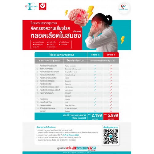 2026 โปรแกรมตรวจคัดกรองสมอง (Stroke A) ที่ โรงพยาบาลบางปะกอก-รังสิต2