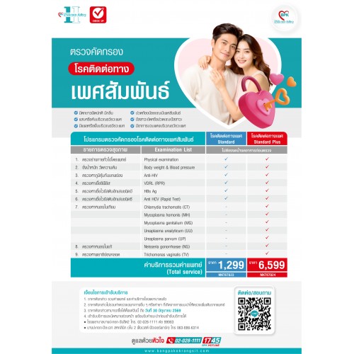 2026 ปรแกรมคัดกรองโรคติดต่อทางเพศสัมพันธ์ (Standard)  ที่โรงพยาบาลบางปะกอก-รังสิต2