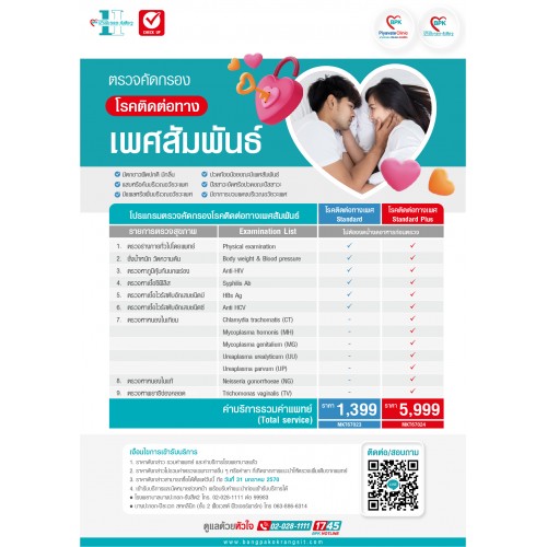 2026 โปรแกรมคัดกรองโรคติดต่อทางเพศสัมพันธ์ (Standard Plus)  ที่โรงพยาบาลบางปะกอก-รังสิต2